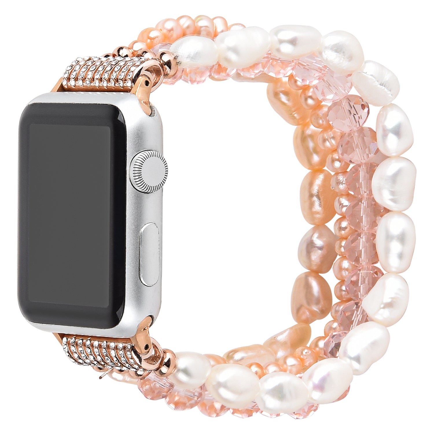 Exquisite Crystal Pearls Bracelet Watch Band for Apple Watch Ultra 49mm / Series 8 45mm / 7 45mm / SE 44mm / SE (2022) 44mm / Series 6 / 5 / 4 44mm / Series 3 / 2 / 1 42mm - Pearl / Pink Crystal - UNIQBUY