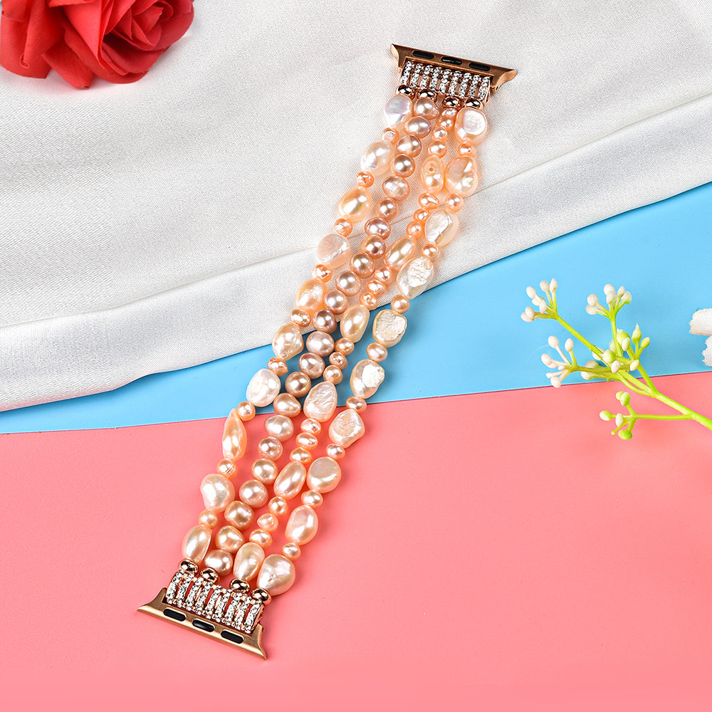 Exquisite Crystal Pearls Bracelet Watch Band for Apple Watch Ultra 49mm / Series 8 45mm / 7 45mm / SE 44mm / SE (2022) 44mm / Series 6 / 5 / 4 44mm / Series 3 / 2 / 1 42mm - Pearl Pink - UNIQBUY