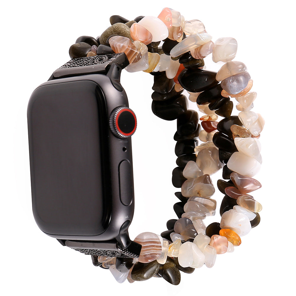 Natural Stones Watch Strap Replacement Wrist Band Bracelet for Apple Watch Series 8 41mm / Series 7 41mm / SE / SE(2022) / Series 6 / 5 / 4 40mm / Series 3 / 2 / 1 38mm - Black / White - UNIQBUY
