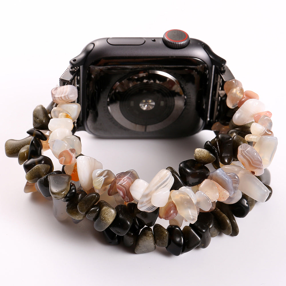 Natural Stones Watch Strap Replacement Wrist Band Bracelet for Apple Watch Series 8 41mm / Series 7 41mm / SE / SE(2022) / Series 6 / 5 / 4 40mm / Series 3 / 2 / 1 38mm - Black / White - UNIQBUY