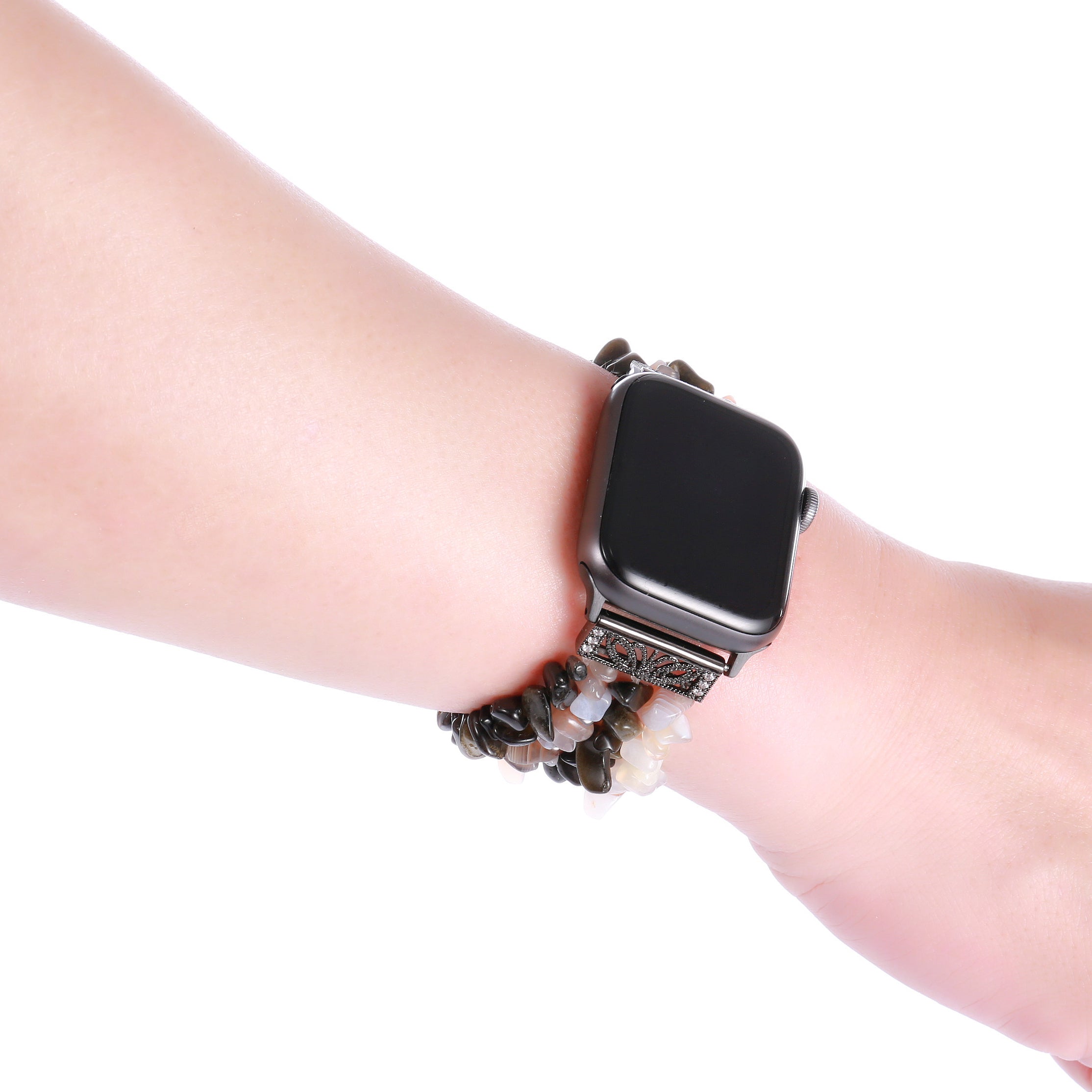 Natural Stones Watch Strap Replacement Wrist Band Bracelet for Apple Watch Series 8 41mm / Series 7 41mm / SE / SE(2022) / Series 6 / 5 / 4 40mm / Series 3 / 2 / 1 38mm - Black - UNIQBUY