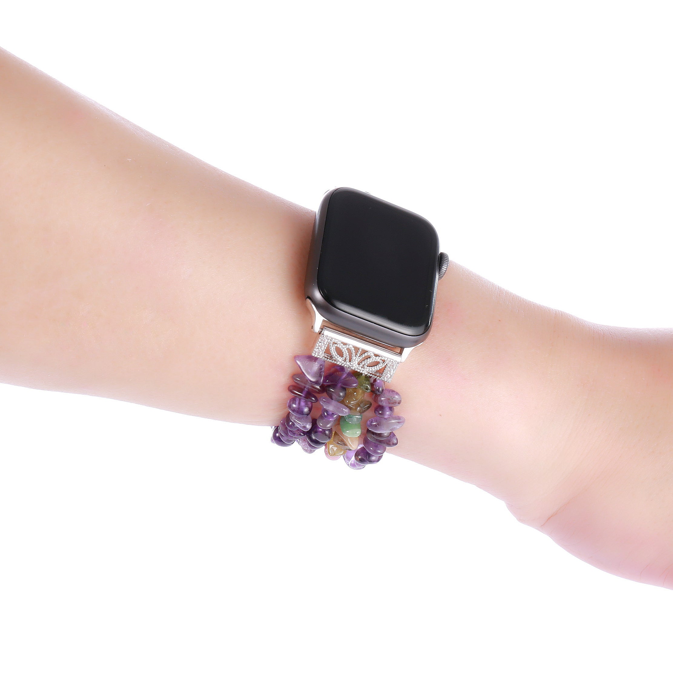 Natural Stones Watch Strap Replacement Wrist Band Bracelet for Apple Watch Series 8 41mm / Series 7 41mm / SE / SE(2022) / Series 6 / 5 / 4 40mm / Series 3 / 2 / 1 38mm - Purple - UNIQBUY
