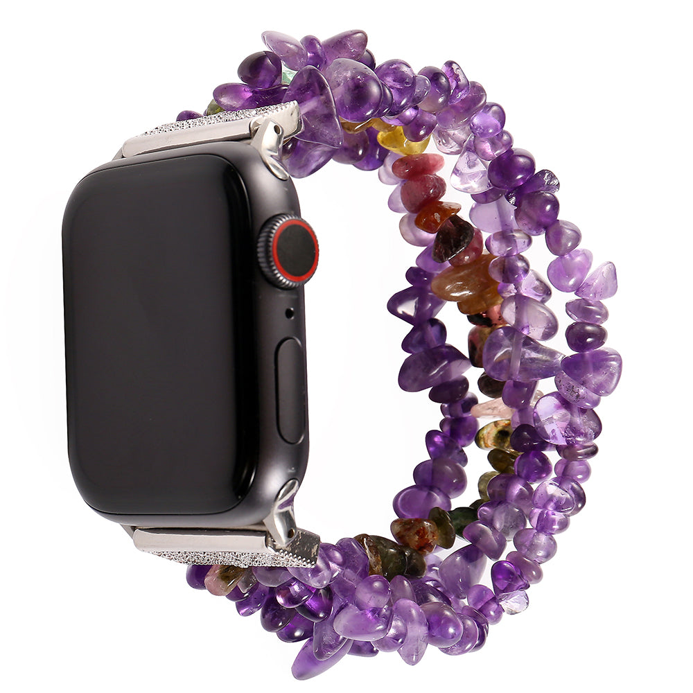 Four Rows Natural Stones Smart Watch Strap Band Replacement for Apple Watch Ultra 49mm / Series 8 45mm / 7 45mm / SE 44mm / SE (2022) 44mm / Series 6 / 5 / 4 44mm / Series 3 / 2 / 1 42mm - Purple - UNIQBUY