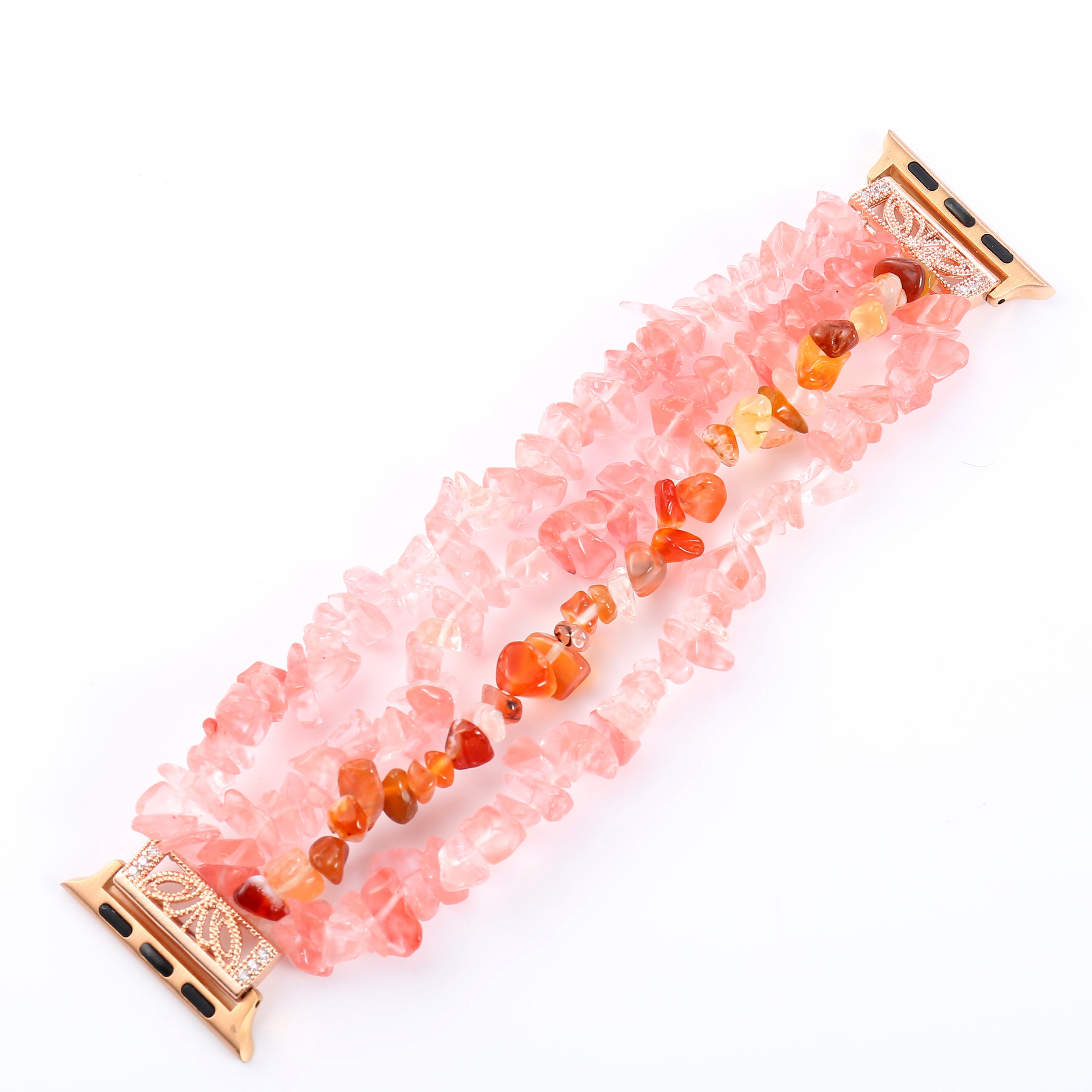 Four Rows Natural Stones Smart Watch Strap Band Replacement for Apple Watch Ultra 49mm / Series 8 45mm / 7 45mm / SE 44mm / SE (2022) 44mm / Series 6 / 5 / 4 44mm / Series 3 / 2 / 1 42mm - Watermelon Red - UNIQBUY