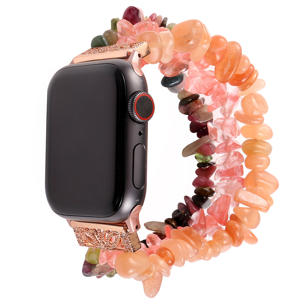 Four Rows Natural Stones Smart Watch Strap Band Replacement for Apple Watch Ultra 49mm / Series 8 45mm / 7 45mm / SE 44mm / SE (2022) 44mm / Series 6 / 5 / 4 44mm / Series 3 / 2 / 1 42mm - Pink / Multicolor - UNIQBUY