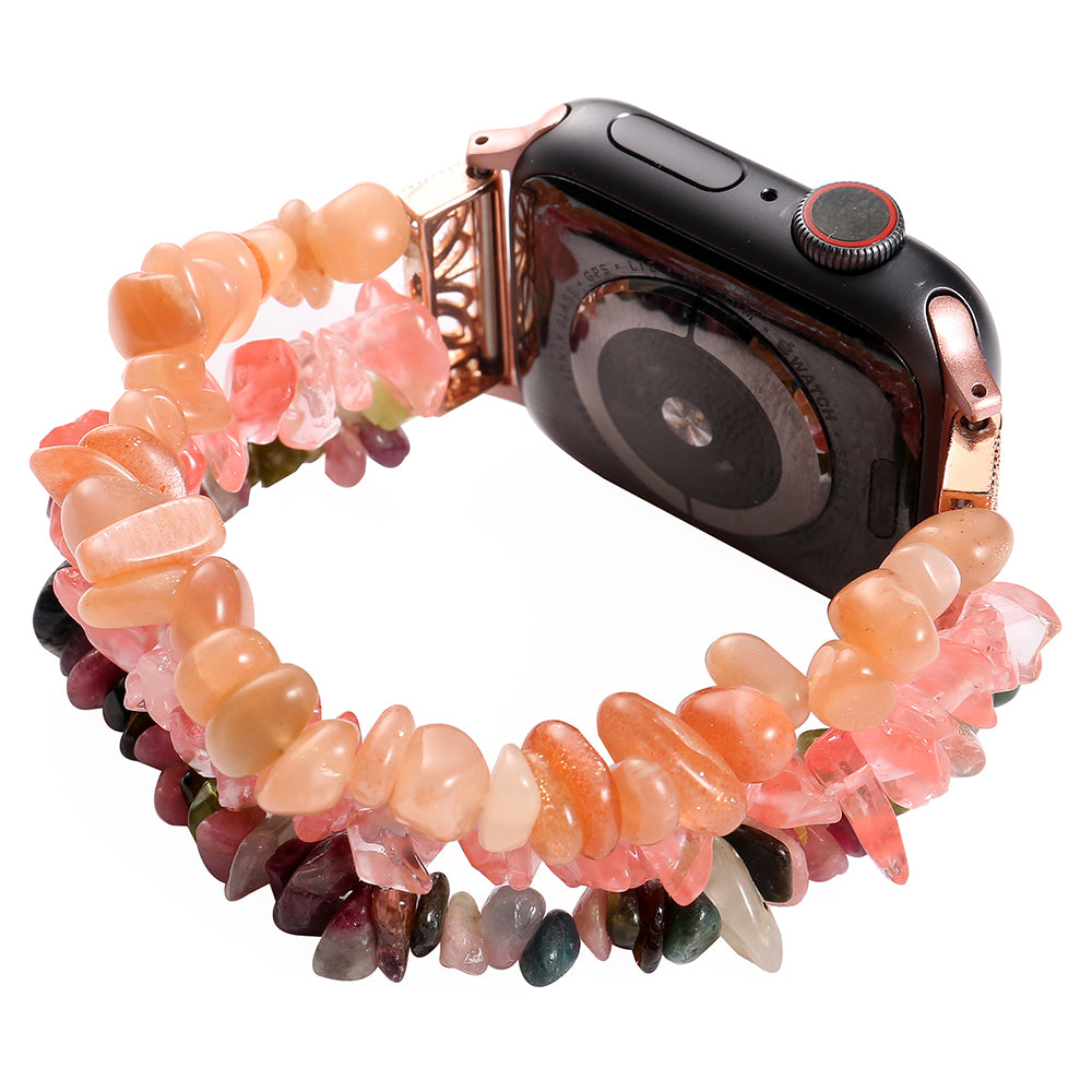 Four Rows Natural Stones Smart Watch Strap Band Replacement for Apple Watch Ultra 49mm / Series 8 45mm / 7 45mm / SE 44mm / SE (2022) 44mm / Series 6 / 5 / 4 44mm / Series 3 / 2 / 1 42mm - Pink / Multicolor - UNIQBUY