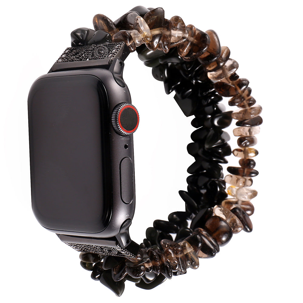 Four Rows Natural Stones Smart Watch Strap Band Replacement for Apple Watch Ultra 49mm / Series 8 45mm / 7 45mm / SE 44mm / SE (2022) 44mm / Series 6 / 5 / 4 44mm / Series 3 / 2 / 1 42mm - Black - UNIQBUY
