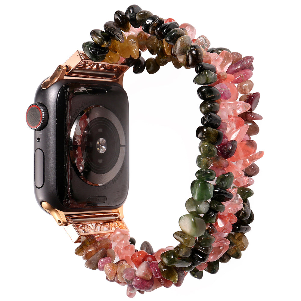 Four Rows Natural Stones Smart Watch Strap Band Replacement for Apple Watch Ultra 49mm / Series 8 45mm / 7 45mm / SE 44mm / SE (2022) 44mm / Series 6 / 5 / 4 44mm / Series 3 / 2 / 1 42mm - Multicolor - UNIQBUY