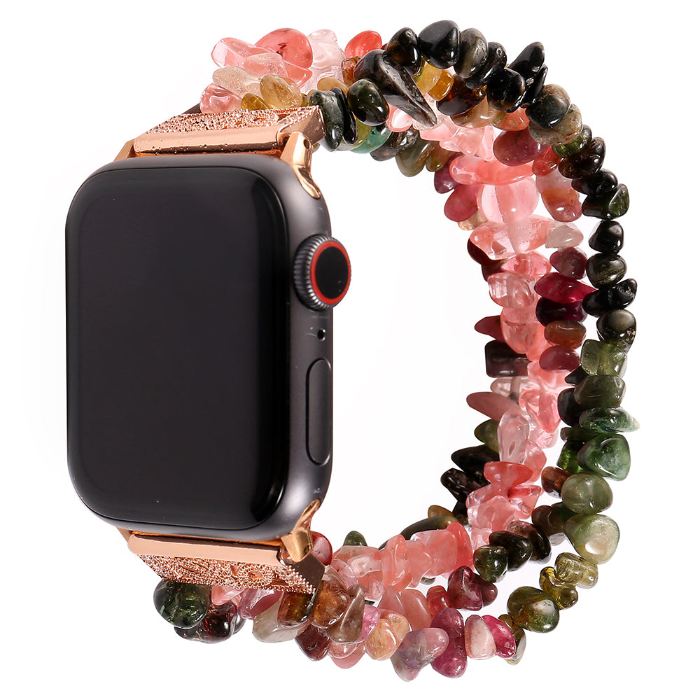 Four Rows Natural Stones Smart Watch Strap Band Replacement for Apple Watch Ultra 49mm / Series 8 45mm / 7 45mm / SE 44mm / SE (2022) 44mm / Series 6 / 5 / 4 44mm / Series 3 / 2 / 1 42mm - Multicolor - UNIQBUY