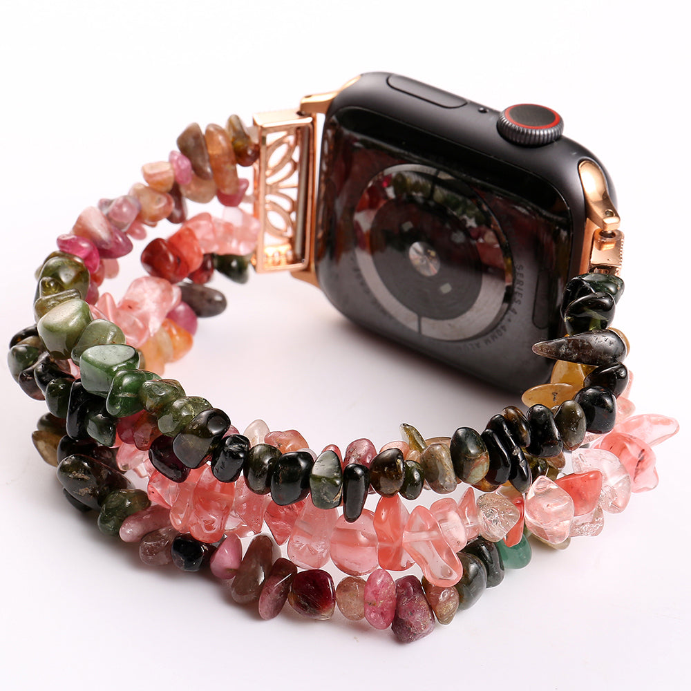Four Rows Natural Stones Smart Watch Strap Band Replacement for Apple Watch Ultra 49mm / Series 8 45mm / 7 45mm / SE 44mm / SE (2022) 44mm / Series 6 / 5 / 4 44mm / Series 3 / 2 / 1 42mm - Multicolor - UNIQBUY