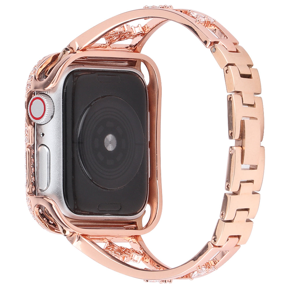 Zircon Decor Stainless Steel Bracelet Watch Strap Replacement Wrist Band for Apple Watch Ultra 49mm / Series 8 45mm / 7 45mm / Series 6 / 5 / 4 / SE 44mm / SE (2022) 44mm Series 3 / 2 / 1 42mm - Rose Gold - UNIQBUY