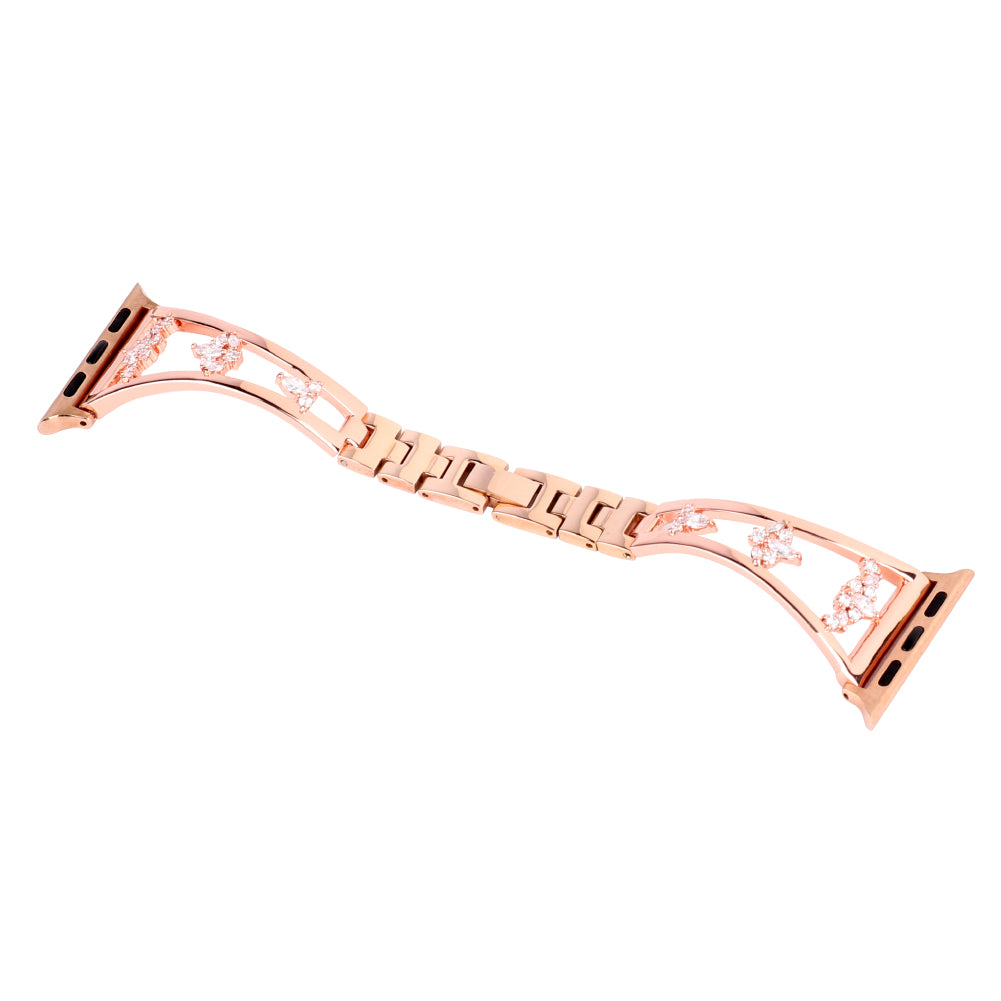 Zircon Decor Stainless Steel Bracelet Watch Strap Replacement Wrist Band for Apple Watch Ultra 49mm / Series 8 45mm / 7 45mm / Series 6 / 5 / 4 / SE 44mm / SE (2022) 44mm Series 3 / 2 / 1 42mm - Rose Gold - UNIQBUY