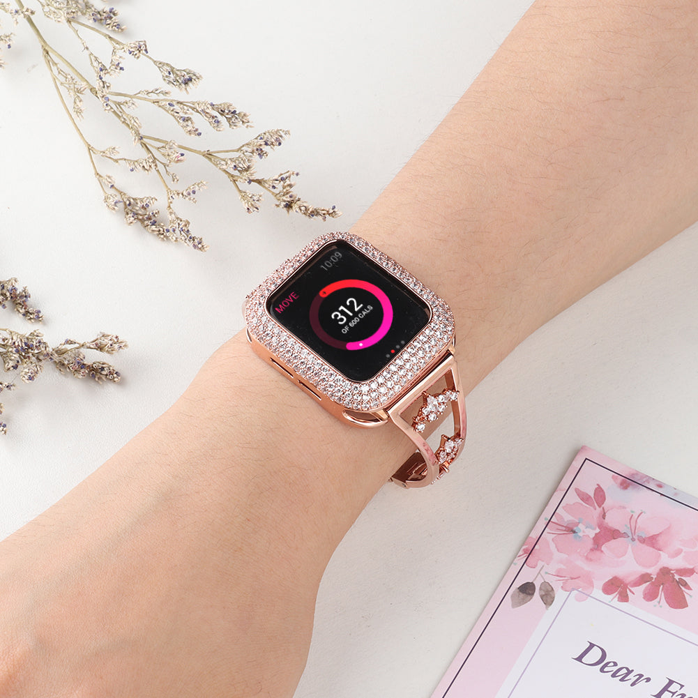 Zircon Decor Stainless Steel Bracelet Watch Strap Replacement Wrist Band for Apple Watch Ultra 49mm / Series 8 45mm / 7 45mm / Series 6 / 5 / 4 / SE 44mm / SE (2022) 44mm Series 3 / 2 / 1 42mm - Rose Gold - UNIQBUY