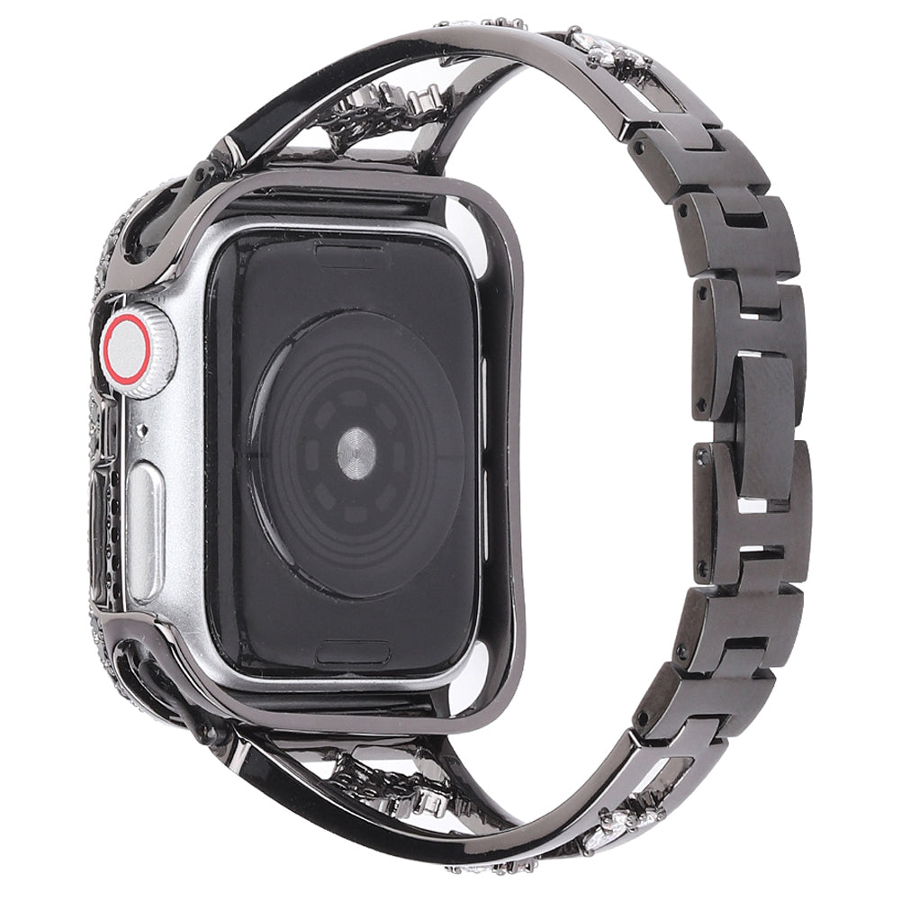Stylish Zircon Decor Stainless Steel Wrist Strap Bracelet Replacement Watchband for Apple Watch Series 8 41mm / Series 7 41mm / Watch Series 6 / 5 / 4 / SE / SE(2022) 40mm / Watch Series 1 / 2 / 3 38mm - Black - UNIQBUY