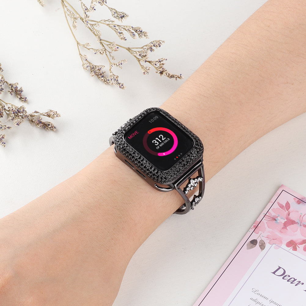 Stylish Zircon Decor Stainless Steel Wrist Strap Bracelet Replacement Watchband for Apple Watch Series 8 41mm / Series 7 41mm / Watch Series 6 / 5 / 4 / SE / SE(2022) 40mm / Watch Series 1 / 2 / 3 38mm - Black - UNIQBUY