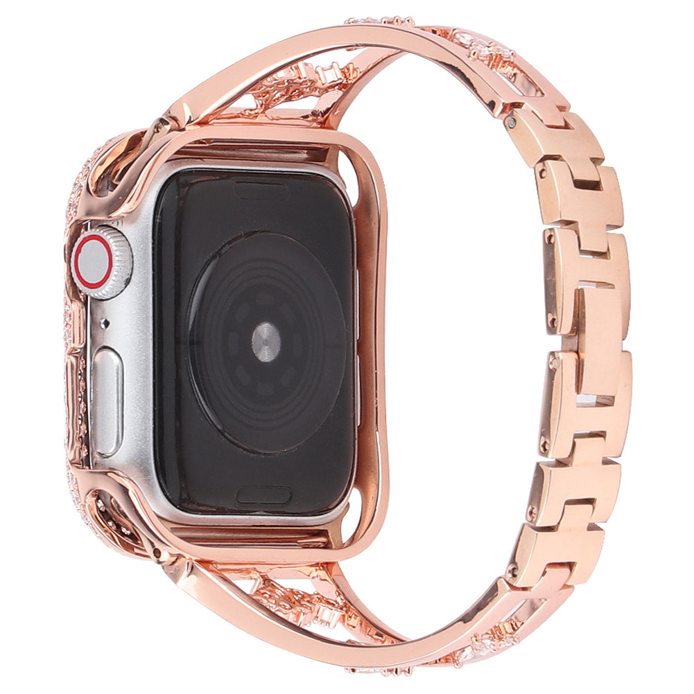 Stylish Zircon Decor Stainless Steel Wrist Strap Bracelet Replacement Watchband for Apple Watch Series 8 41mm / Series 7 41mm / Watch Series 6 / 5 / 4 / SE / SE(2022) 40mm / Watch Series 1 / 2 / 3 38mm - Rose Gold - UNIQBUY