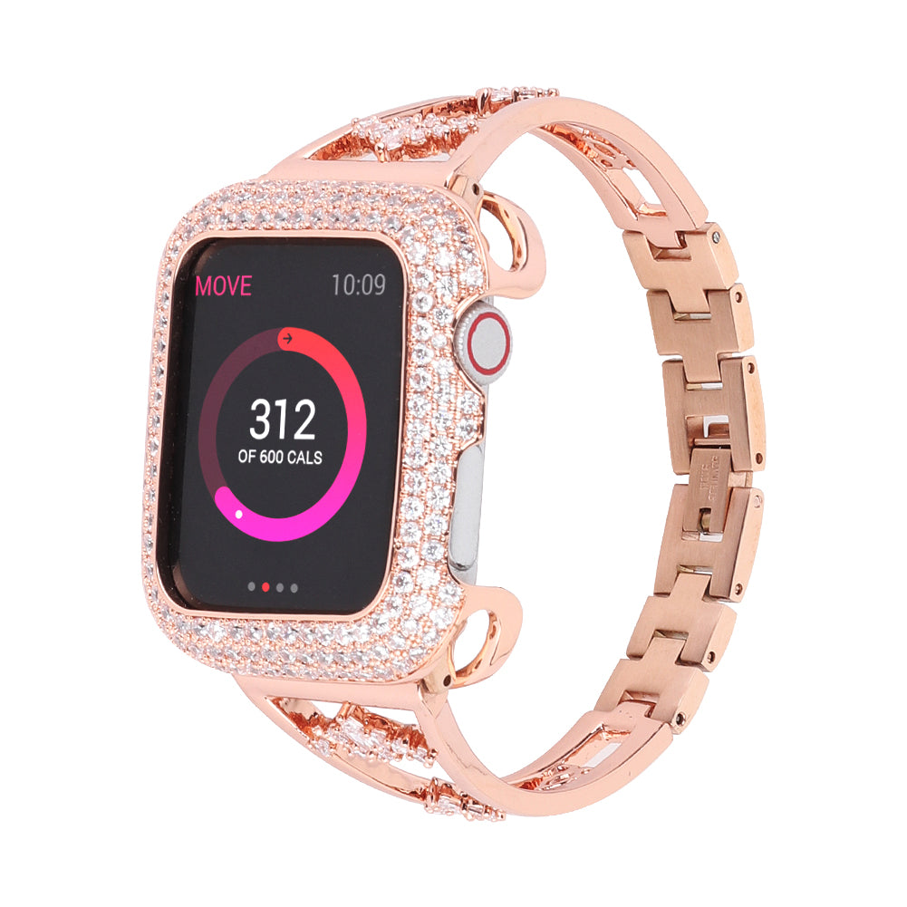 Stylish Zircon Decor Stainless Steel Wrist Strap Bracelet Replacement Watchband for Apple Watch Series 8 41mm / Series 7 41mm / Watch Series 6 / 5 / 4 / SE / SE(2022) 40mm / Watch Series 1 / 2 / 3 38mm - Rose Gold - UNIQBUY