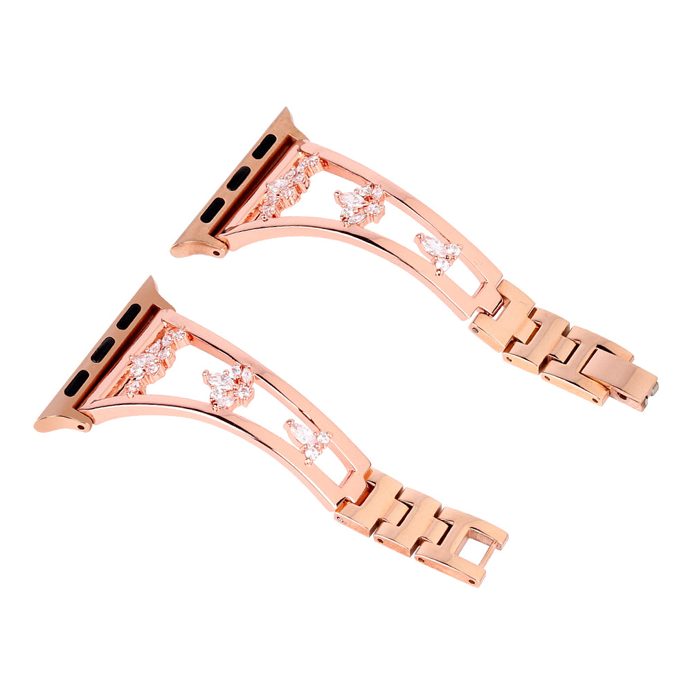 Stylish Zircon Decor Stainless Steel Wrist Strap Bracelet Replacement Watchband for Apple Watch Series 8 41mm / Series 7 41mm / Watch Series 6 / 5 / 4 / SE / SE(2022) 40mm / Watch Series 1 / 2 / 3 38mm - Rose Gold - UNIQBUY