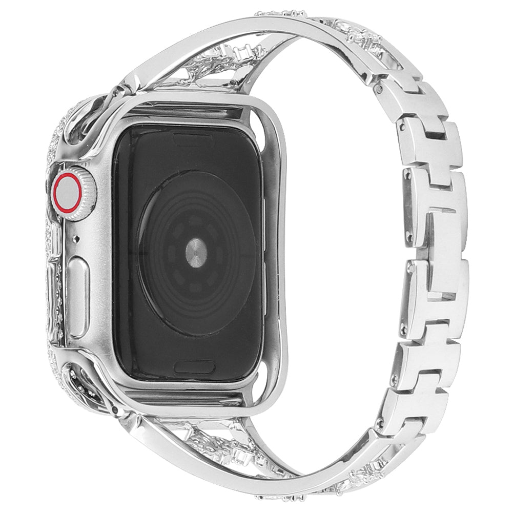 Stylish Zircon Decor Stainless Steel Wrist Strap Bracelet Replacement Watchband for Apple Watch Series 8 41mm / Series 7 41mm / Watch Series 6 / 5 / 4 / SE / SE(2022) 40mm / Watch Series 1 / 2 / 3 38mm - Silver - UNIQBUY