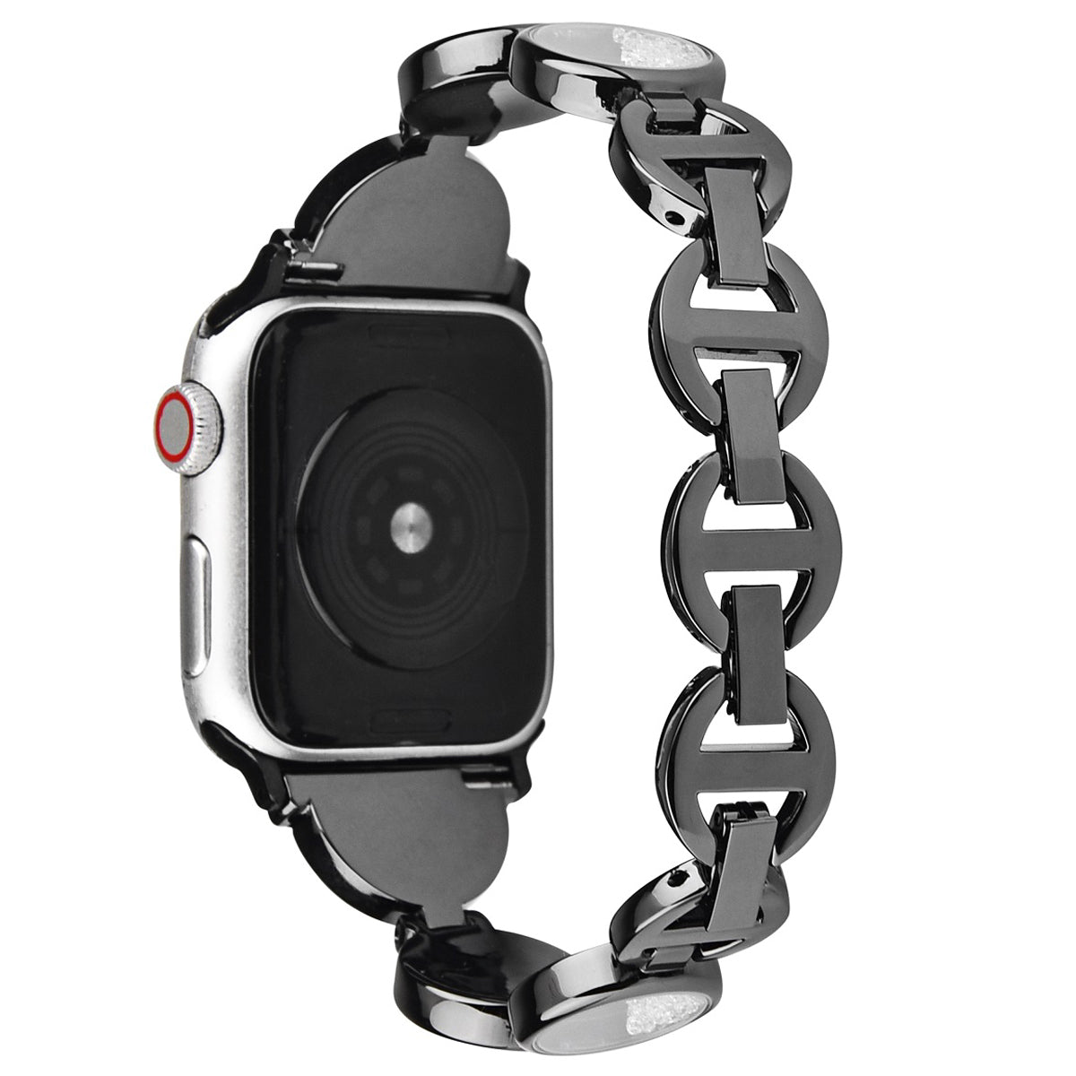 Rhinestones Decor Stainless Steel Watch Band Replacement Wrist Strap for Apple Watch Ultra 49mm / Series 8 45mm / 7 45mm / Series 6 / 5 / 4 / SE 44mm / SE (2022) 44mm Series 3 / 2 / 1 42mm - Black - UNIQBUY