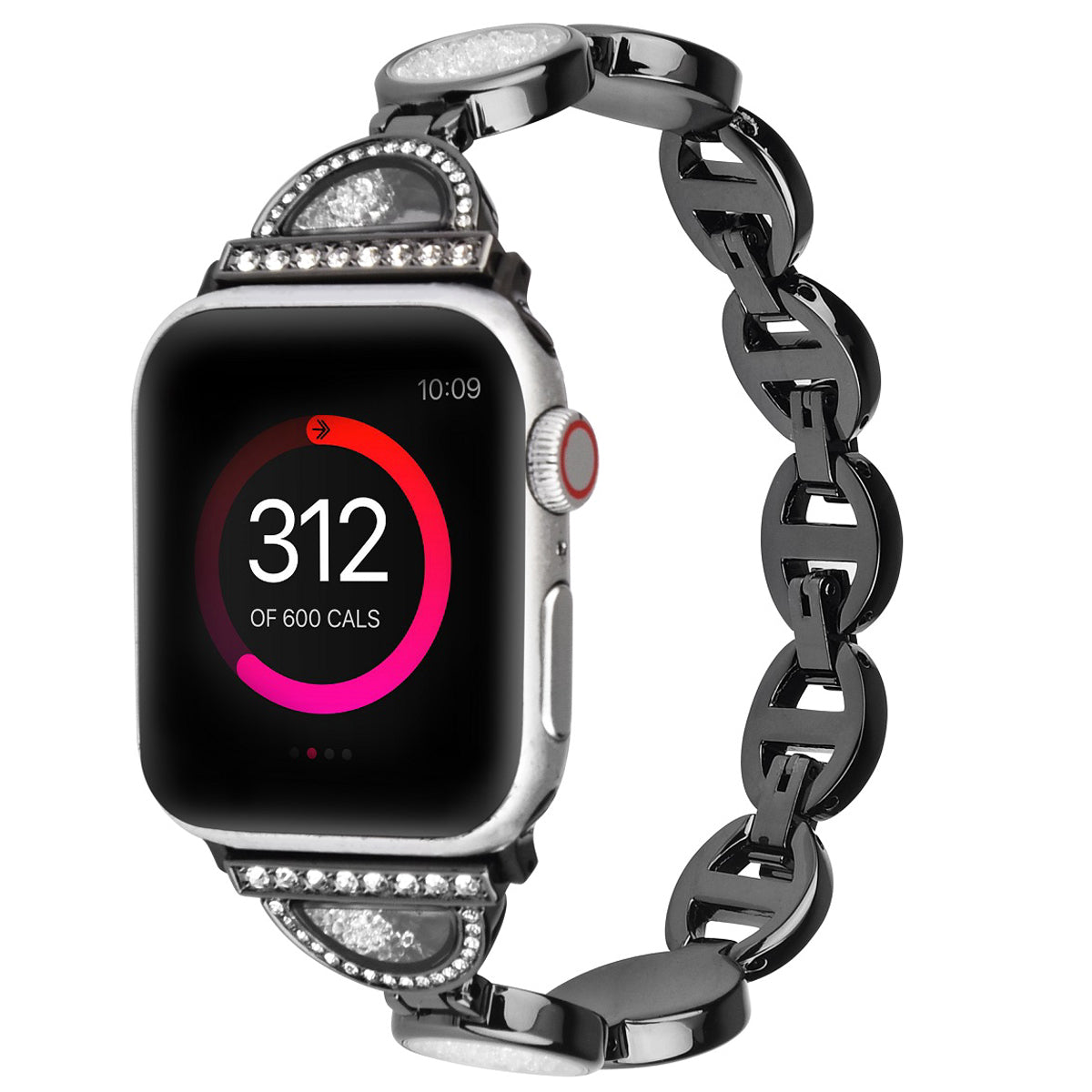 Rhinestones Decor Stainless Steel Watch Band Replacement Wrist Strap for Apple Watch Ultra 49mm / Series 8 45mm / 7 45mm / Series 6 / 5 / 4 / SE 44mm / SE (2022) 44mm Series 3 / 2 / 1 42mm - Black - UNIQBUY