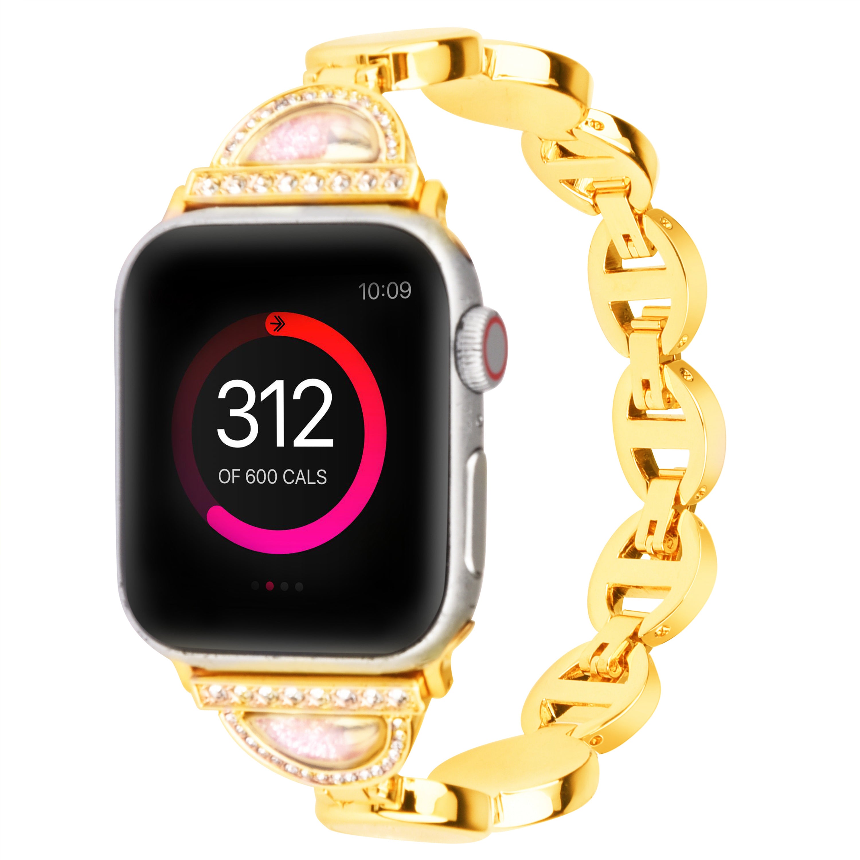 Rhinestones Decor Stainless Steel Watch Band Replacement Wrist Strap for Apple Watch Ultra 49mm / Series 8 45mm / 7 45mm / Series 6 / 5 / 4 / SE 44mm / SE (2022) 44mm Series 3 / 2 / 1 42mm - Gold - UNIQBUY