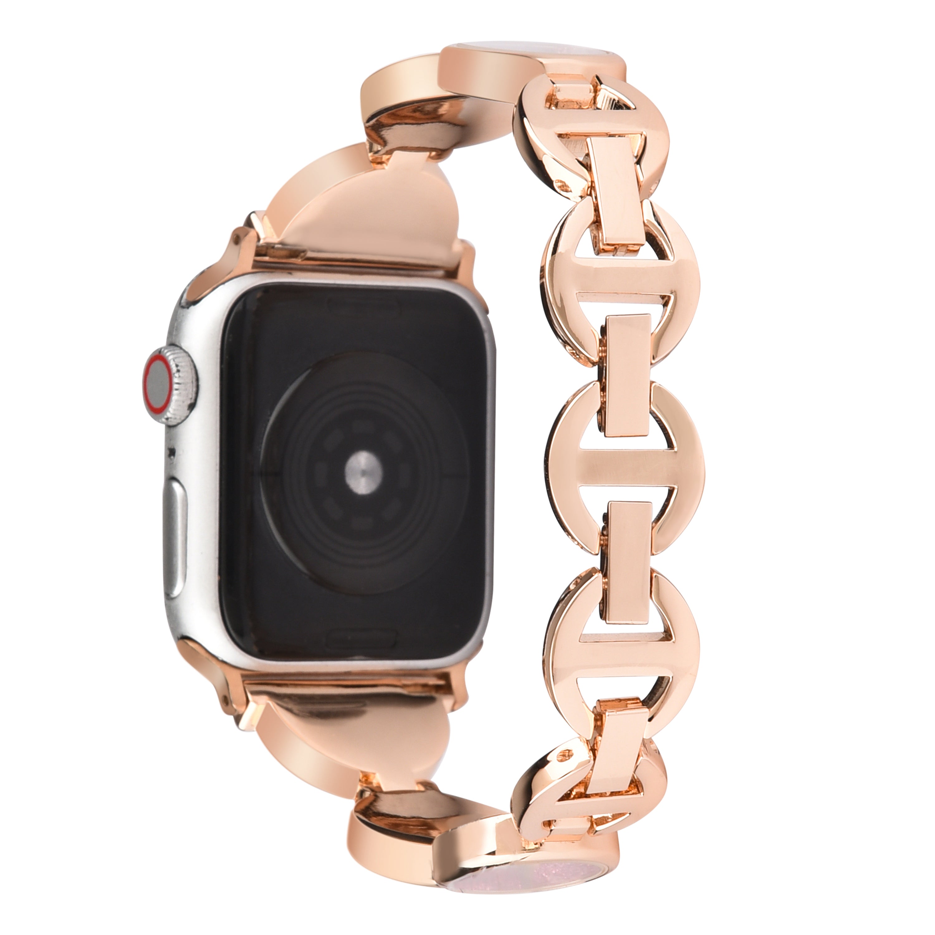 Rhinestones Decor Stainless Steel Watch Band Replacement Wrist Strap for Apple Watch Ultra 49mm / Series 8 45mm / 7 45mm / Series 6 / 5 / 4 / SE 44mm / SE (2022) 44mm Series 3 / 2 / 1 42mm - Rose Gold - UNIQBUY