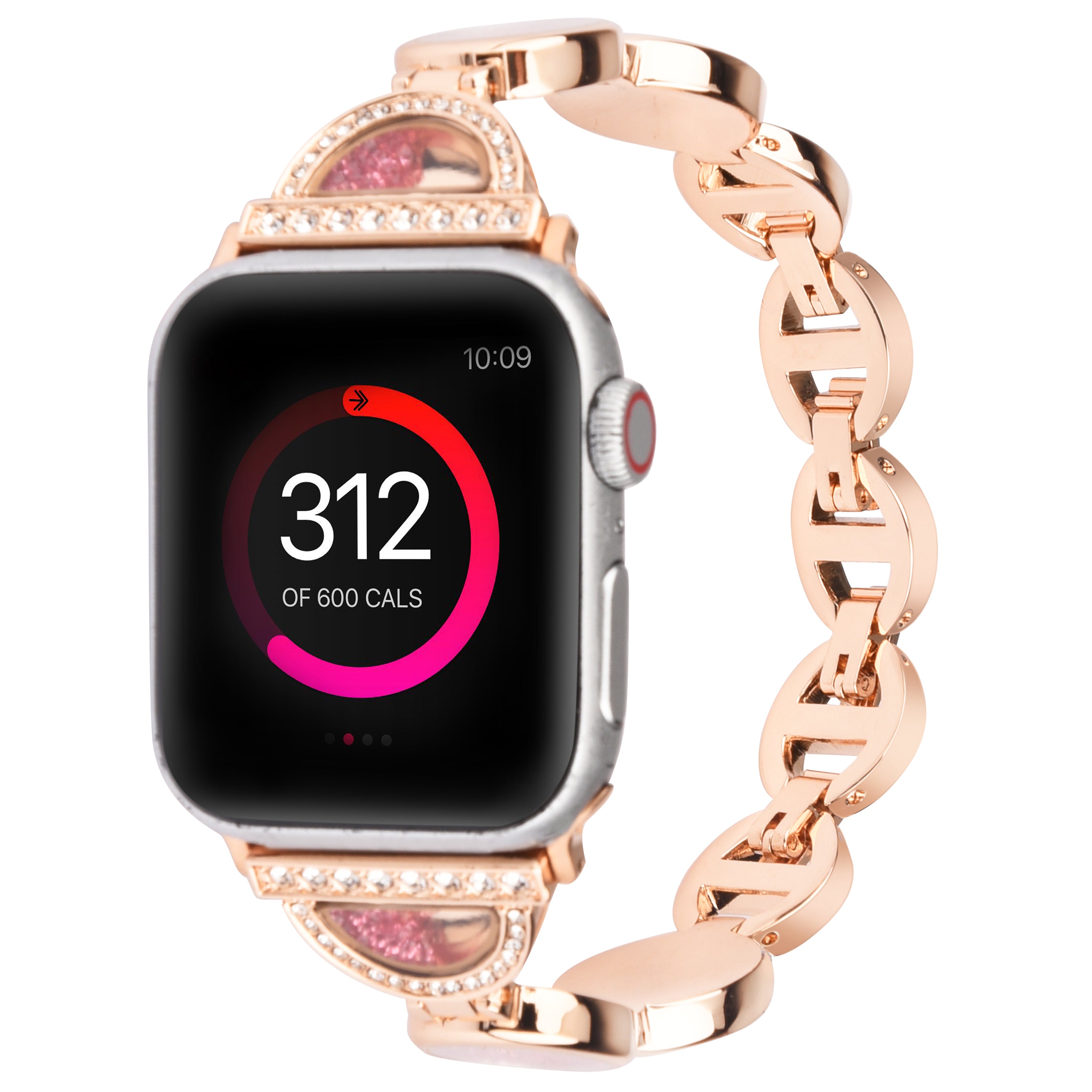 Rhinestones Decor Stainless Steel Watch Band Replacement Wrist Strap for Apple Watch Ultra 49mm / Series 8 45mm / 7 45mm / Series 6 / 5 / 4 / SE 44mm / SE (2022) 44mm Series 3 / 2 / 1 42mm - Rose Gold - UNIQBUY