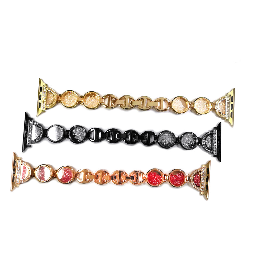Rhinestones Decor Stainless Steel Watch Band Replacement Wrist Strap for Apple Watch Ultra 49mm / Series 8 45mm / 7 45mm / Series 6 / 5 / 4 / SE 44mm / SE (2022) 44mm Series 3 / 2 / 1 42mm - Rose Gold - UNIQBUY