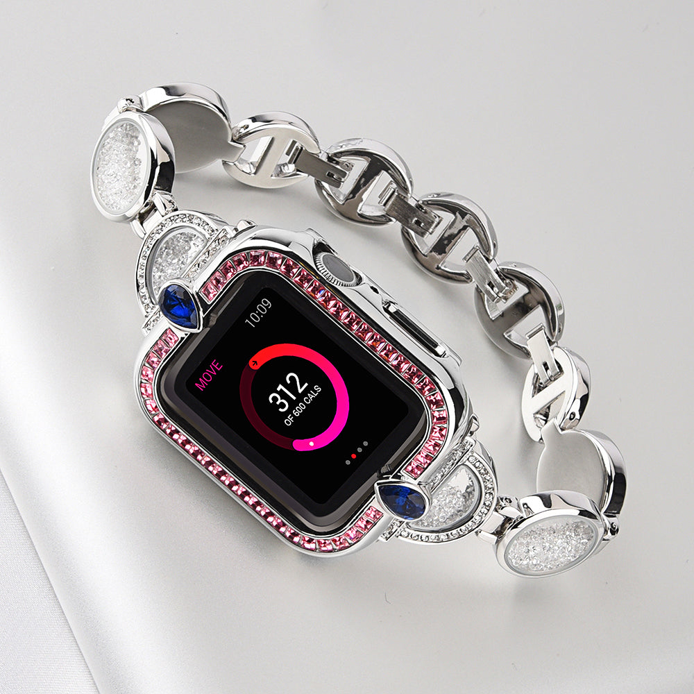Rhinestones Decor Stainless Steel Watch Band Replacement Wrist Strap for Apple Watch Ultra 49mm / Series 8 45mm / 7 45mm / Series 6 / 5 / 4 / SE 44mm / SE (2022) 44mm Series 3 / 2 / 1 42mm - Silver - UNIQBUY