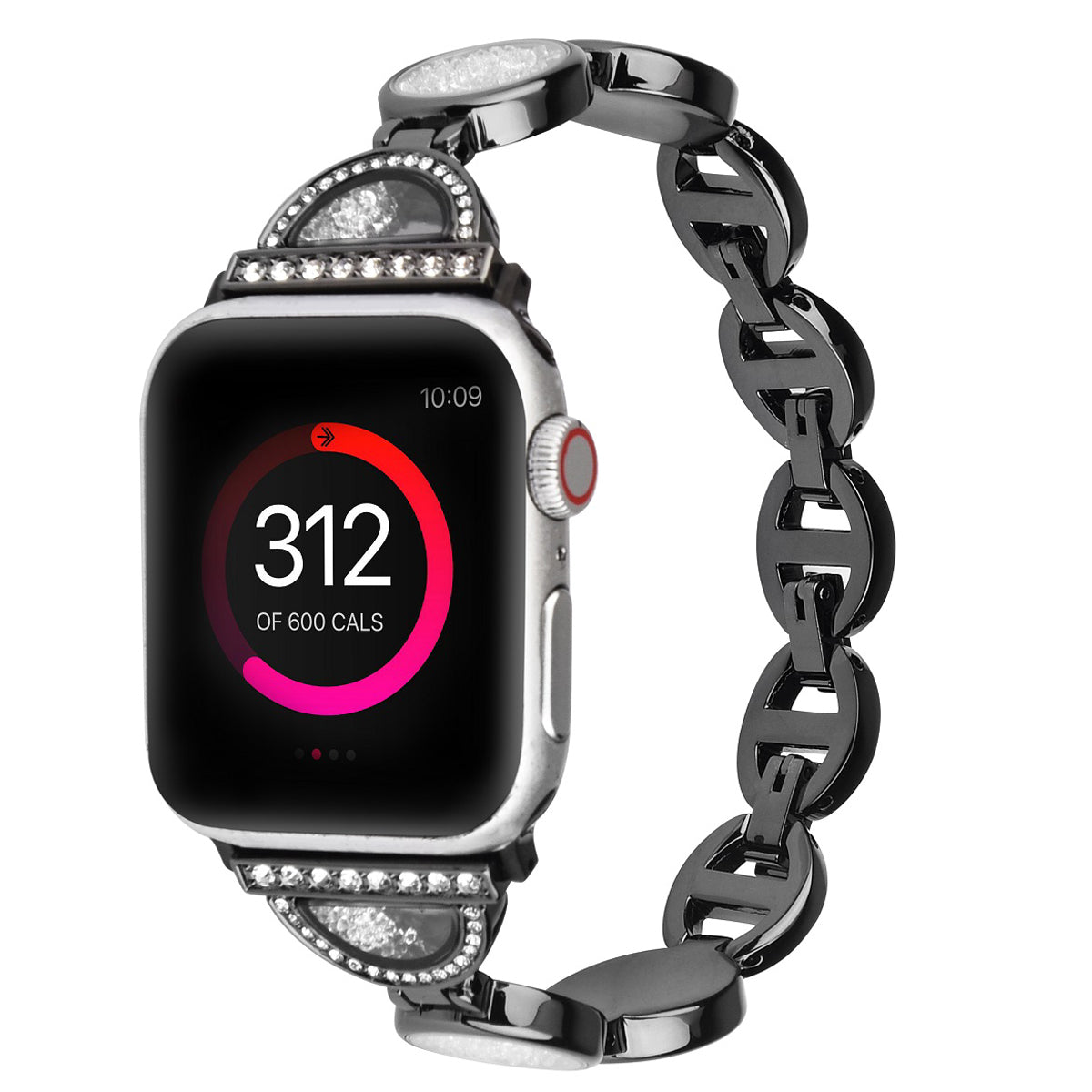 Stylish Rhinestones Decor Stainless Steel Band Smart Watch Wrist Strap for Apple Watch Series 8 41mm / Series 7 41mm / Watch Series 6 / 5 / 4 / SE / SE(2022) 40mm / Watch Series 1 / 2 / 3 38mm - Black - UNIQBUY
