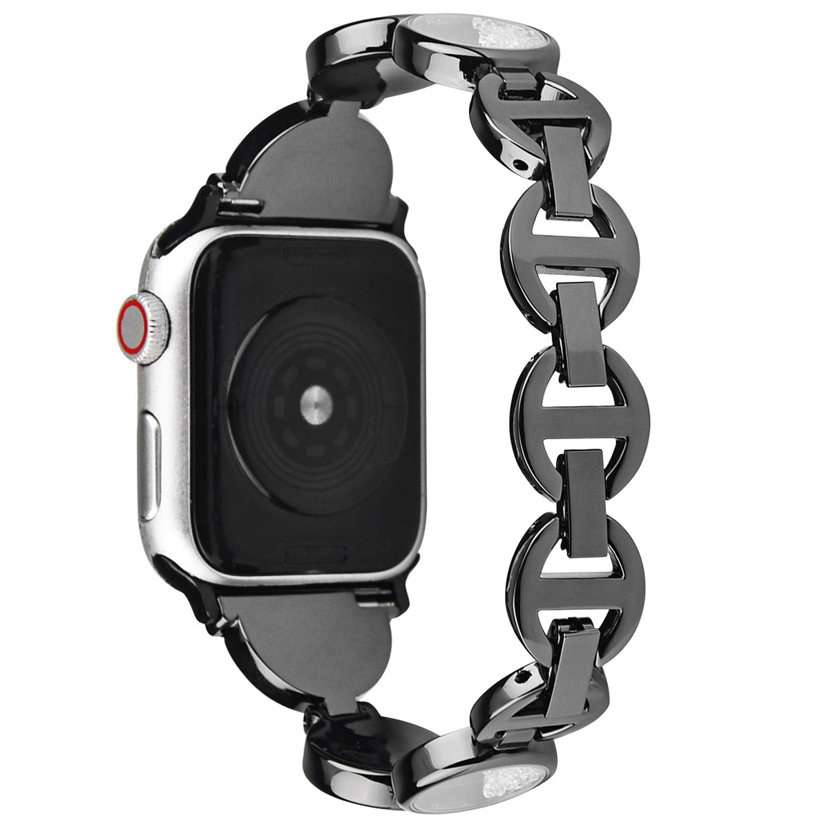 Stylish Rhinestones Decor Stainless Steel Band Smart Watch Wrist Strap for Apple Watch Series 8 41mm / Series 7 41mm / Watch Series 6 / 5 / 4 / SE / SE(2022) 40mm / Watch Series 1 / 2 / 3 38mm - Black - UNIQBUY