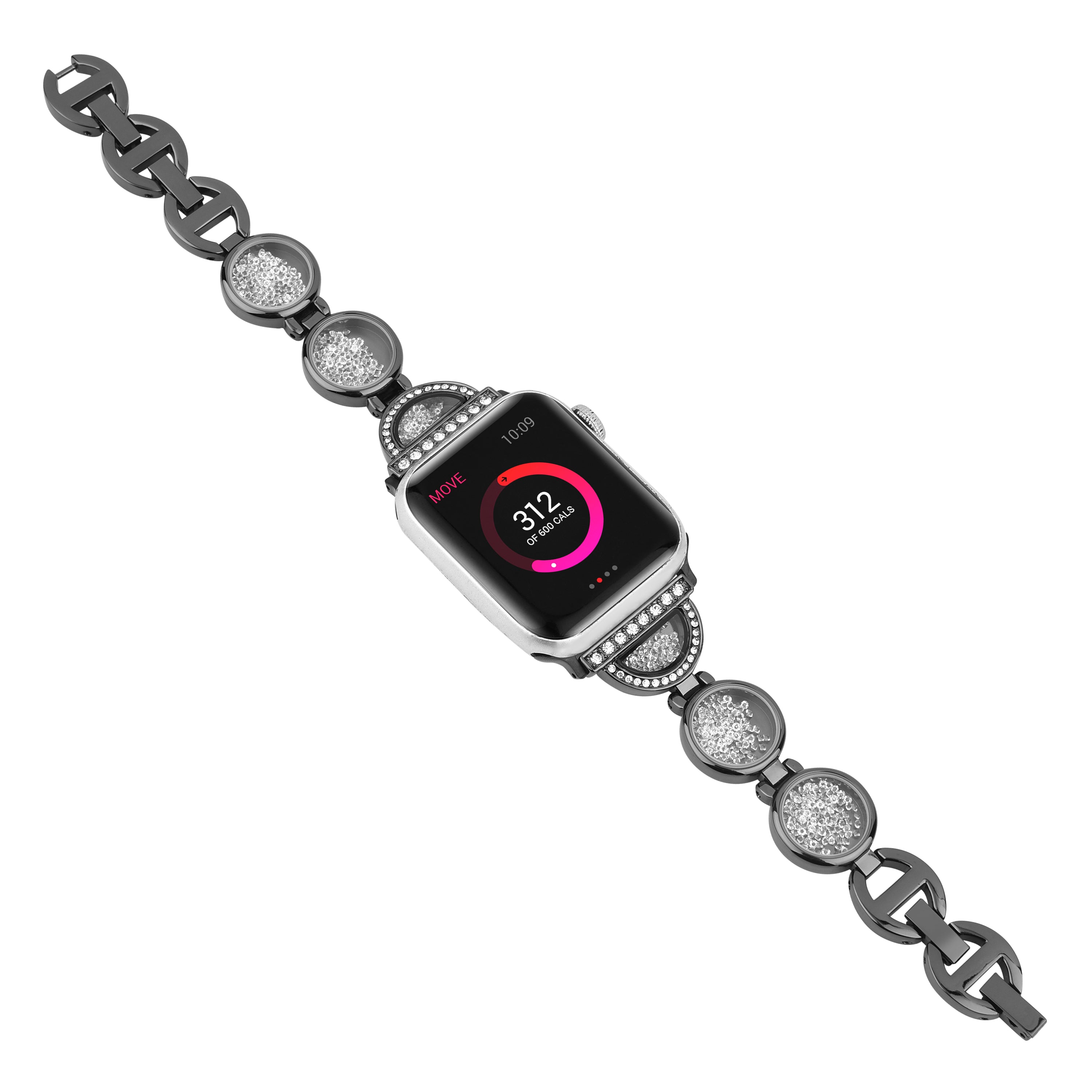 Stylish Rhinestones Decor Stainless Steel Band Smart Watch Wrist Strap for Apple Watch Series 8 41mm / Series 7 41mm / Watch Series 6 / 5 / 4 / SE / SE(2022) 40mm / Watch Series 1 / 2 / 3 38mm - Black - UNIQBUY