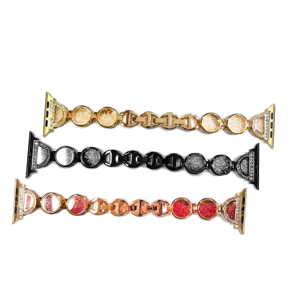 Stylish Rhinestones Decor Stainless Steel Band Smart Watch Wrist Strap for Apple Watch Series 8 41mm / Series 7 41mm / Watch Series 6 / 5 / 4 / SE / SE(2022) 40mm / Watch Series 1 / 2 / 3 38mm - Black - UNIQBUY