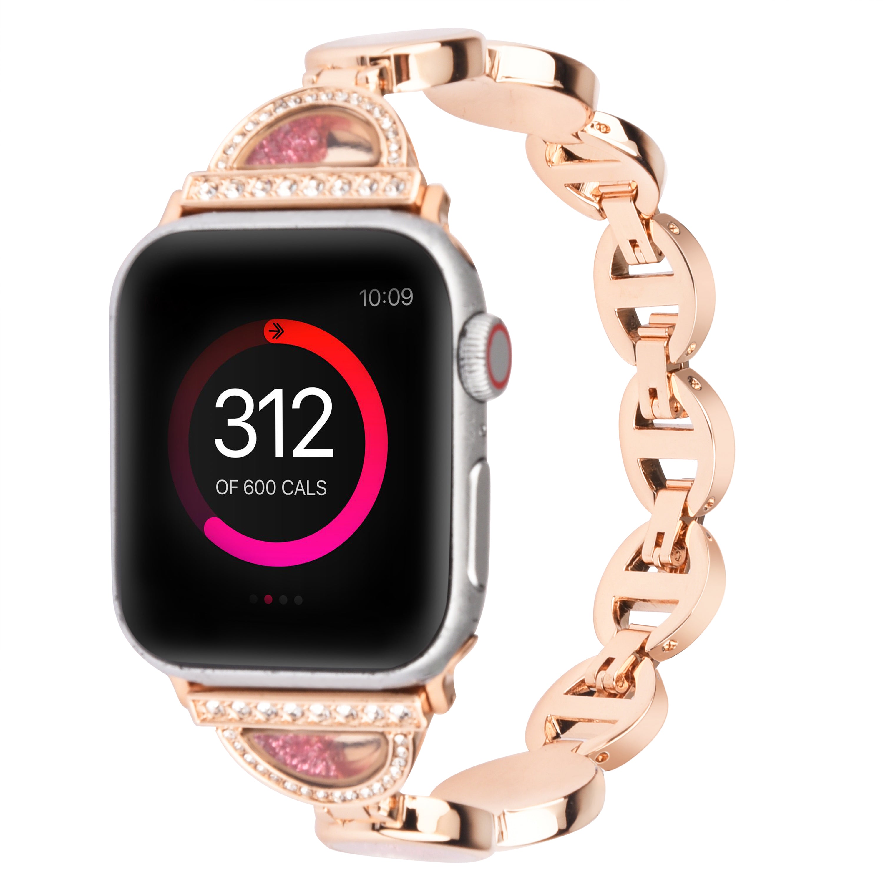 Stylish Rhinestones Decor Stainless Steel Band Smart Watch Wrist Strap for Apple Watch Series 8 41mm / Series 7 41mm / Watch Series 6 / 5 / 4 / SE / SE(2022) 40mm / Watch Series 1 / 2 / 3 38mm - Rose Gold - UNIQBUY