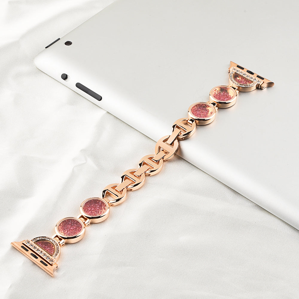 Stylish Rhinestones Decor Stainless Steel Band Smart Watch Wrist Strap for Apple Watch Series 8 41mm / Series 7 41mm / Watch Series 6 / 5 / 4 / SE / SE(2022) 40mm / Watch Series 1 / 2 / 3 38mm - Rose Gold - UNIQBUY
