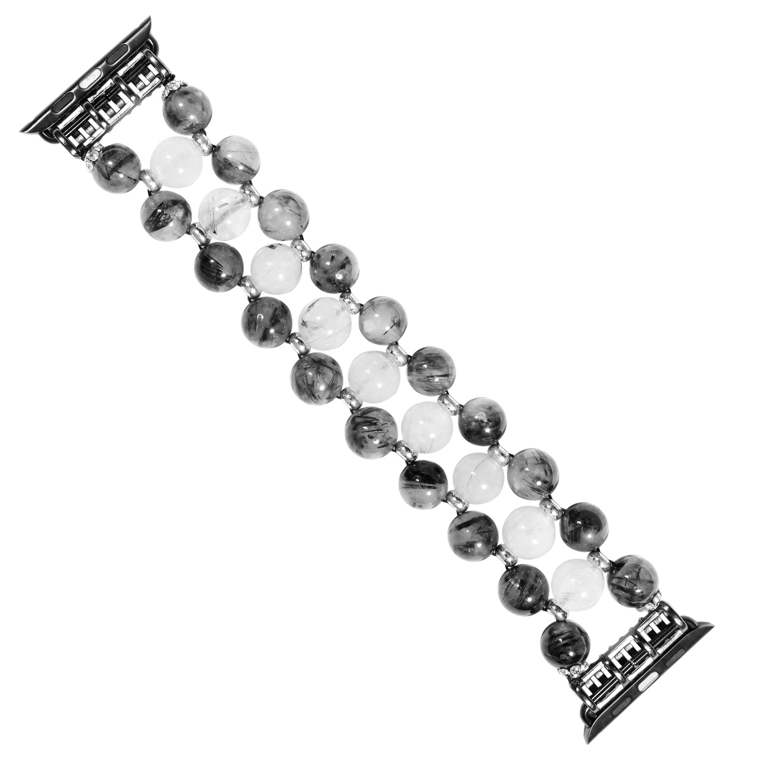 Stylish Three Rows Agate Beads + Metal Bracelet Wrist Strap Smart Watch Band for Apple Watch Ultra 49mm / Series 8 45mm / 7 45mm / Series 6 / 5 / 4 / SE 44mm / SE (2022) 44mm Series 3 / 2 / 1 42mm - Black - UNIQBUY