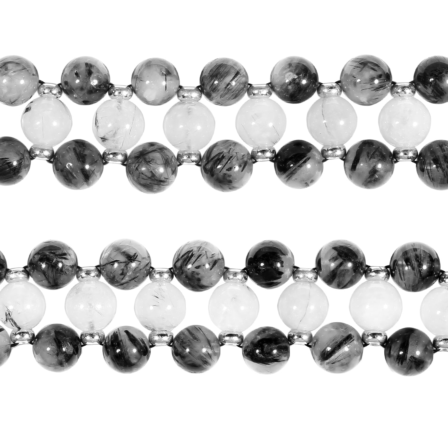 Stylish Three Rows Agate Beads + Metal Bracelet Wrist Strap Smart Watch Band for Apple Watch Ultra 49mm / Series 8 45mm / 7 45mm / Series 6 / 5 / 4 / SE 44mm / SE (2022) 44mm Series 3 / 2 / 1 42mm - Black - UNIQBUY