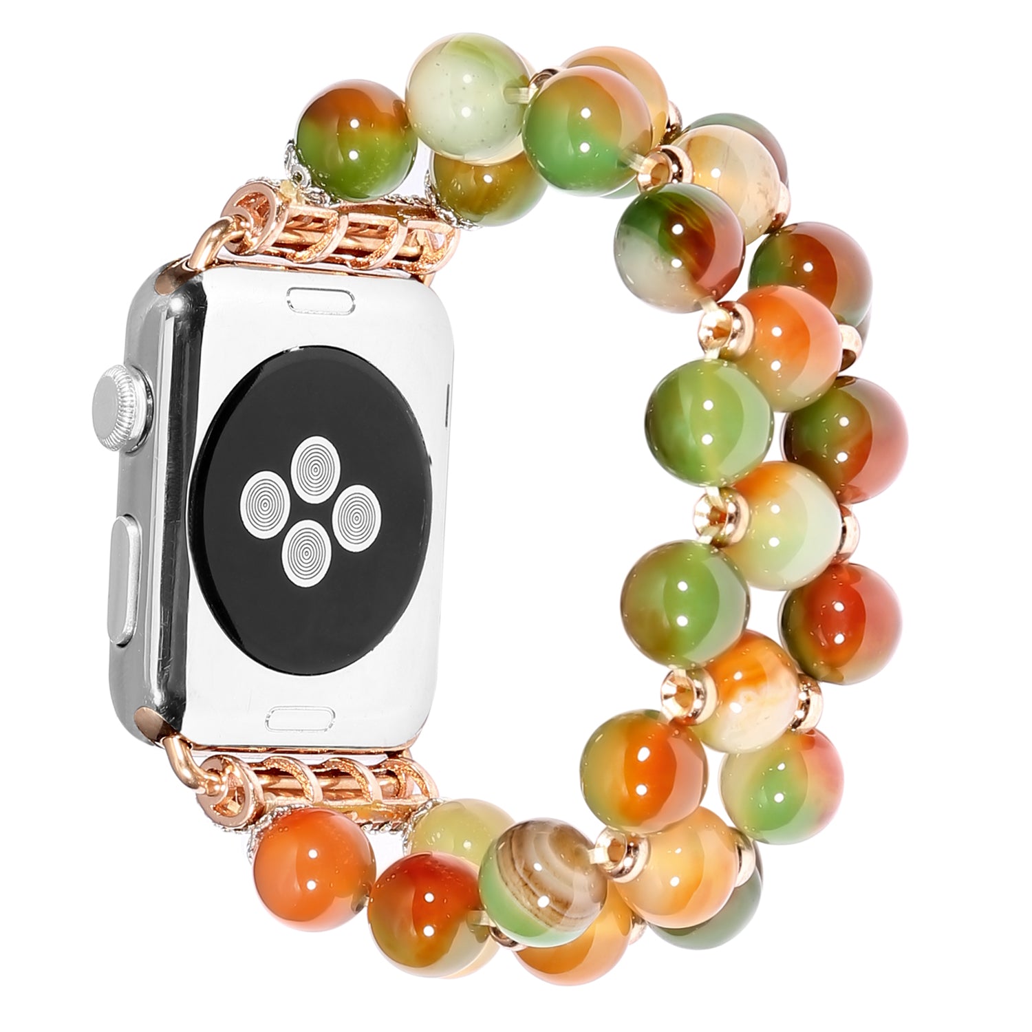 Stylish Three Rows Agate Beads + Metal Bracelet Wrist Strap Smart Watch Band for Apple Watch Ultra 49mm / Series 8 45mm / 7 45mm / Series 6 / 5 / 4 / SE 44mm / SE (2022) 44mm Series 3 / 2 / 1 42mm - Brown - UNIQBUY