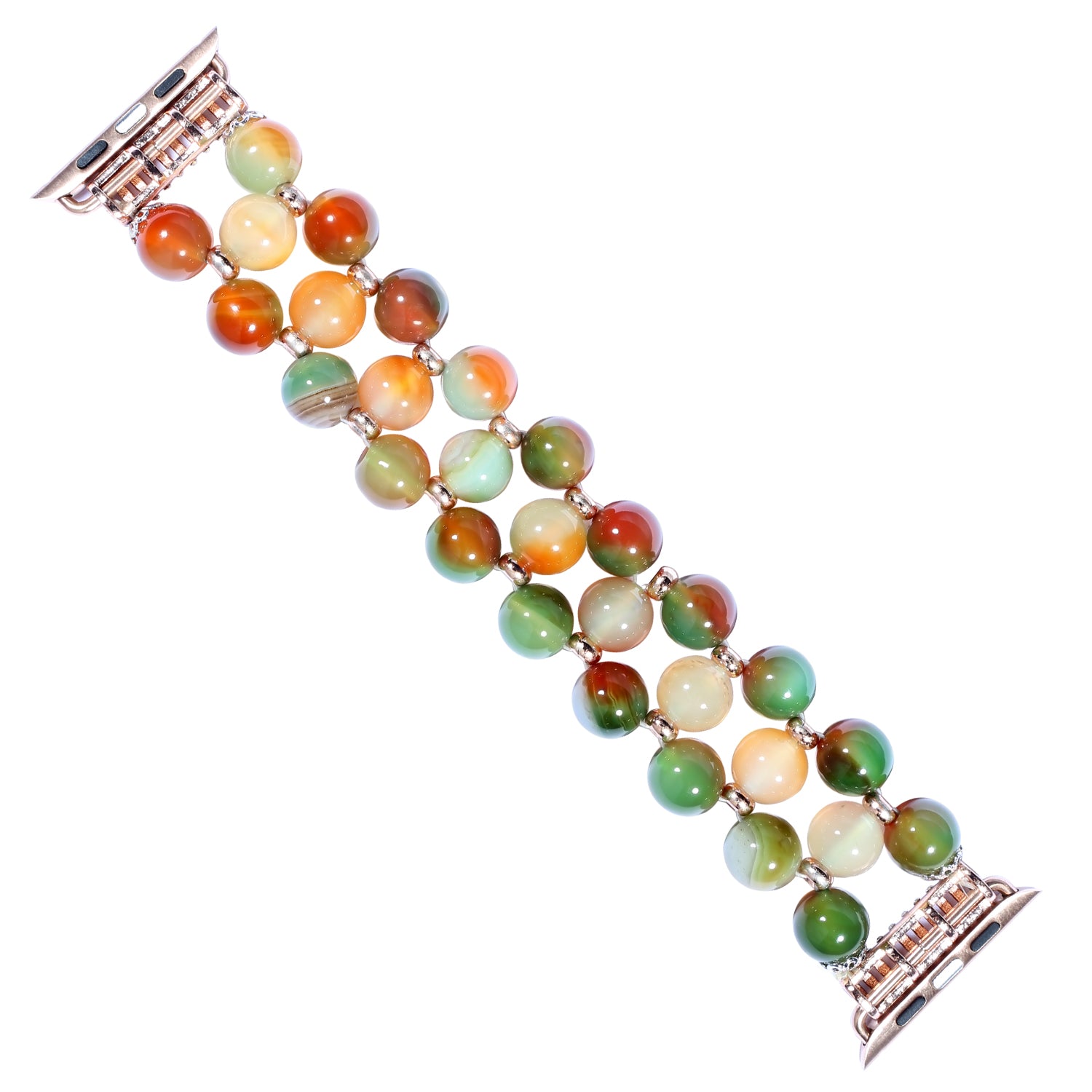 Stylish Three Rows Agate Beads + Metal Bracelet Wrist Strap Smart Watch Band for Apple Watch Ultra 49mm / Series 8 45mm / 7 45mm / Series 6 / 5 / 4 / SE 44mm / SE (2022) 44mm Series 3 / 2 / 1 42mm - Brown - UNIQBUY