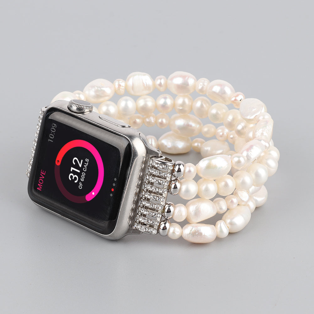 Crystal Pearls Bracelet Exquisite Stylish Watch Band for Apple Watch Series 8 41mm / Series 7 41mm / SE / SE(2022) / Series 6 / 5 / 4 40mm / Series 3 / 2 / 1 38mm - Pearl White - UNIQBUY