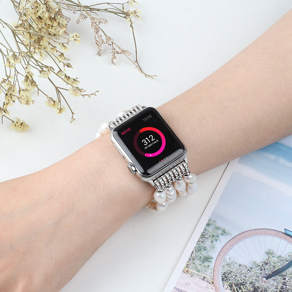 Crystal Pearls Bracelet Exquisite Stylish Watch Band for Apple Watch Series 8 41mm / Series 7 41mm / SE / SE(2022) / Series 6 / 5 / 4 40mm / Series 3 / 2 / 1 38mm - Pearl White - UNIQBUY