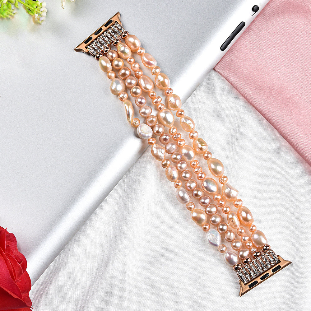 Crystal Pearls Bracelet Exquisite Stylish Watch Band for Apple Watch Series 8 41mm / Series 7 41mm / SE / SE(2022) / Series 6 / 5 / 4 40mm / Series 3 / 2 / 1 38mm - Pearl Pink - UNIQBUY