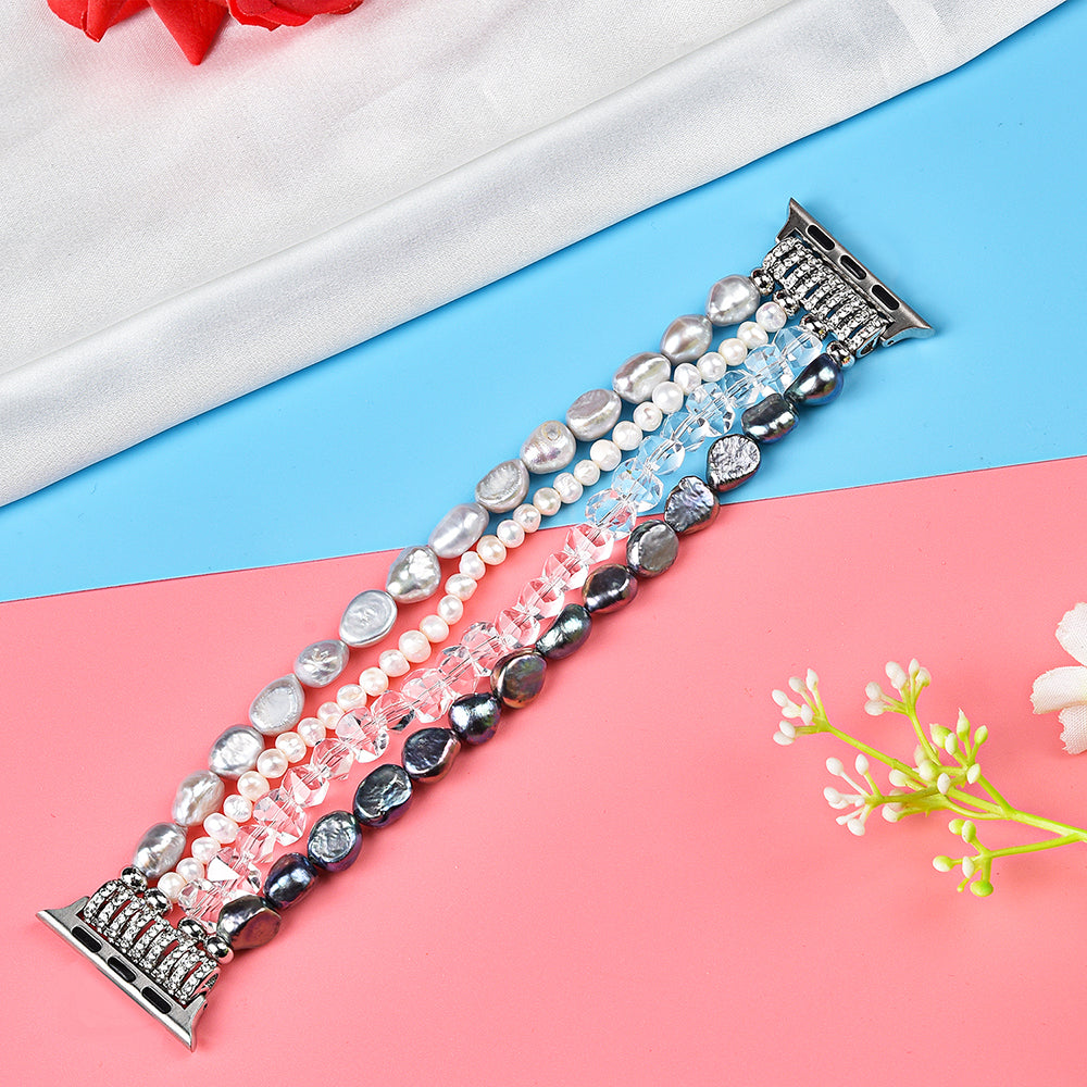 Crystal Pearls Bracelet Exquisite Stylish Watch Band for Apple Watch Series 8 41mm / Series 7 41mm / SE / SE(2022) / Series 6 / 5 / 4 40mm / Series 3 / 2 / 1 38mm - Pearl / White Crystal - UNIQBUY