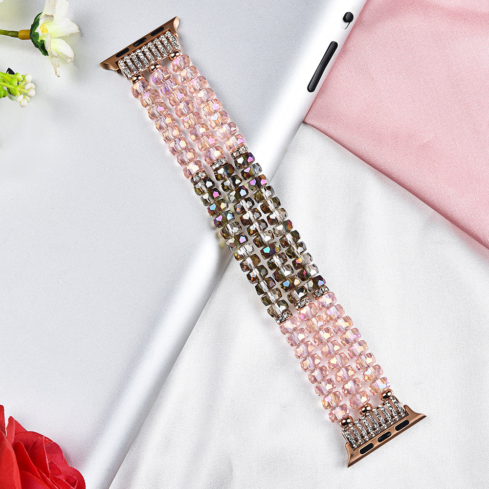 Crystal Pearls Bracelet Exquisite Stylish Watch Band for Apple Watch Series 8 41mm / Series 7 41mm / SE / SE(2022) / Series 6 / 5 / 4 40mm / Series 3 / 2 / 1 38mm - Crystal Pink - UNIQBUY
