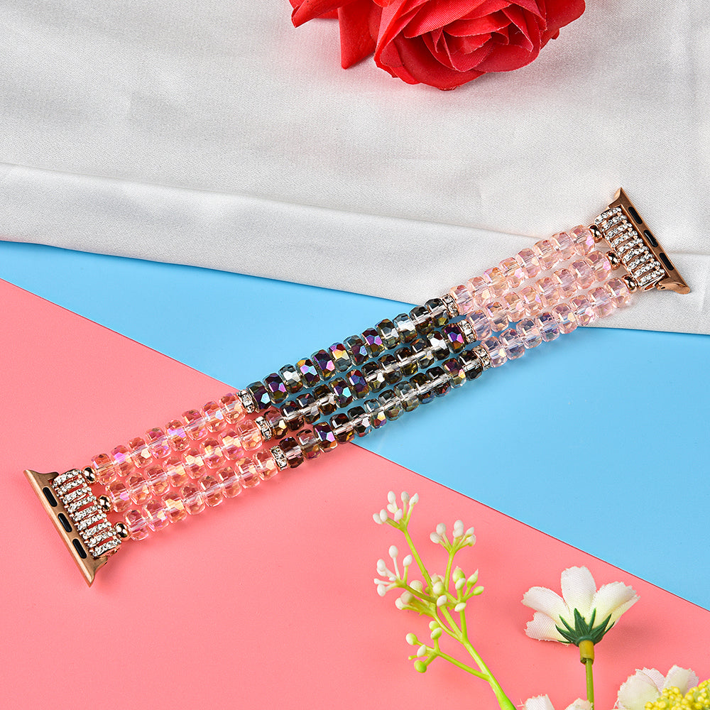 Crystal Pearls Bracelet Exquisite Stylish Watch Band for Apple Watch Series 8 41mm / Series 7 41mm / SE / SE(2022) / Series 6 / 5 / 4 40mm / Series 3 / 2 / 1 38mm - Crystal Pink - UNIQBUY