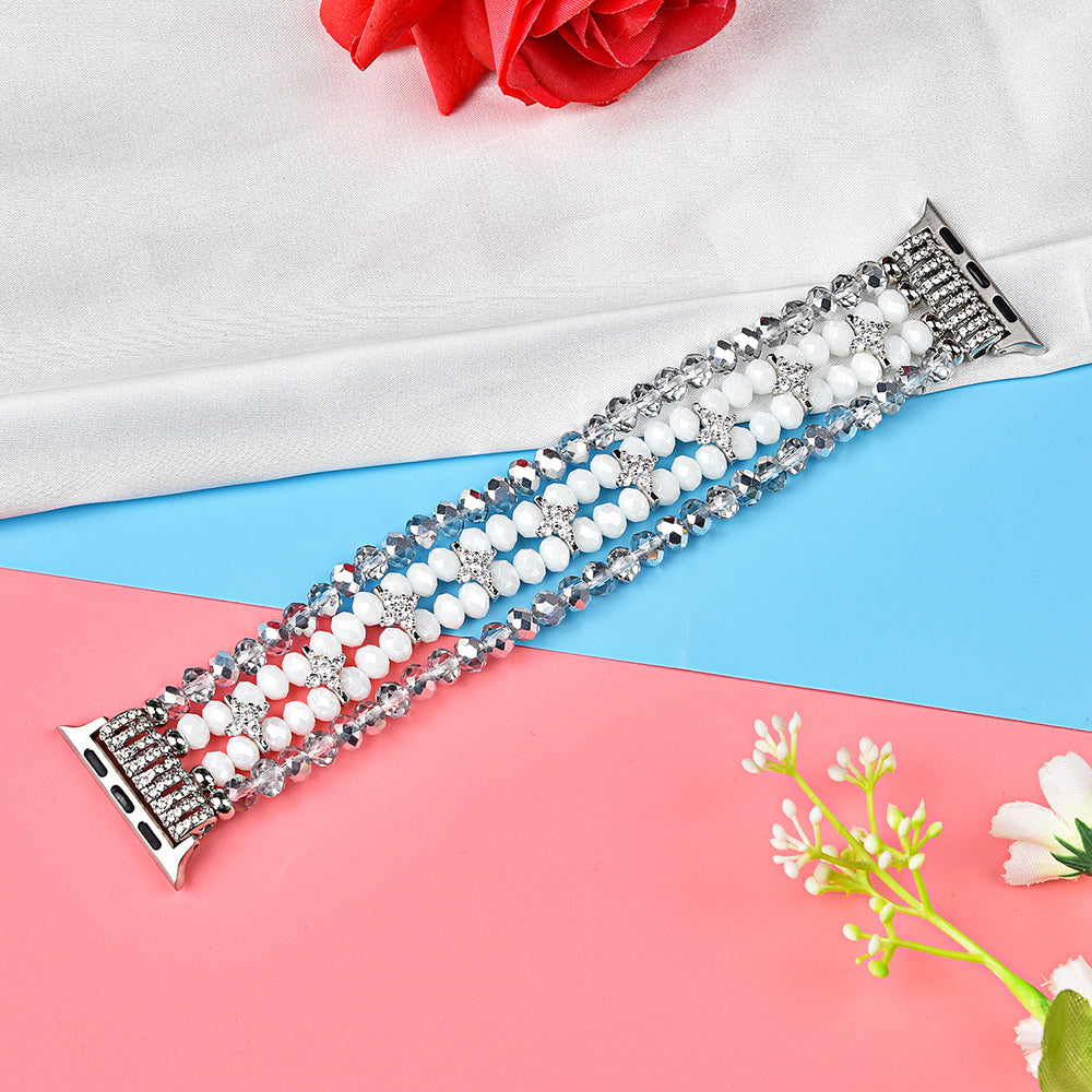 Crystal Pearls Bracelet Exquisite Stylish Watch Band for Apple Watch Series 8 41mm / Series 7 41mm / SE / SE(2022) / Series 6 / 5 / 4 40mm / Series 3 / 2 / 1 38mm - Crystal White - UNIQBUY