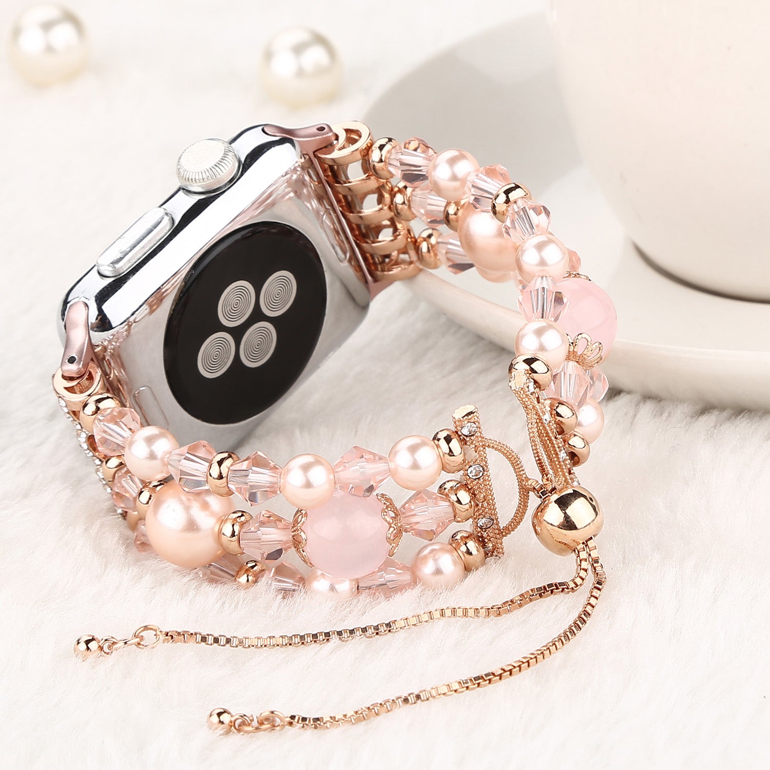 Stylish Agate Pearl Watch Strap Replacement Band for Apple Watch Series 8 41mm / Series 7 41mm / Apple Watch Series 1 / 2 / 3 38mm / Apple Watch Series SE / SE(2022) / 6 / 5 / 4 40mm - Agate / Pink - UNIQBUY