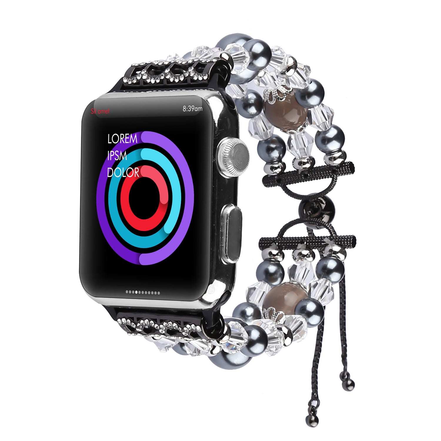 Stylish Agate Pearl Watch Strap Replacement Band for Apple Watch Series 8 41mm / Series 7 41mm / Apple Watch Series 1 / 2 / 3 38mm / Apple Watch Series SE / SE(2022) / 6 / 5 / 4 40mm - Agate / Grey - UNIQBUY