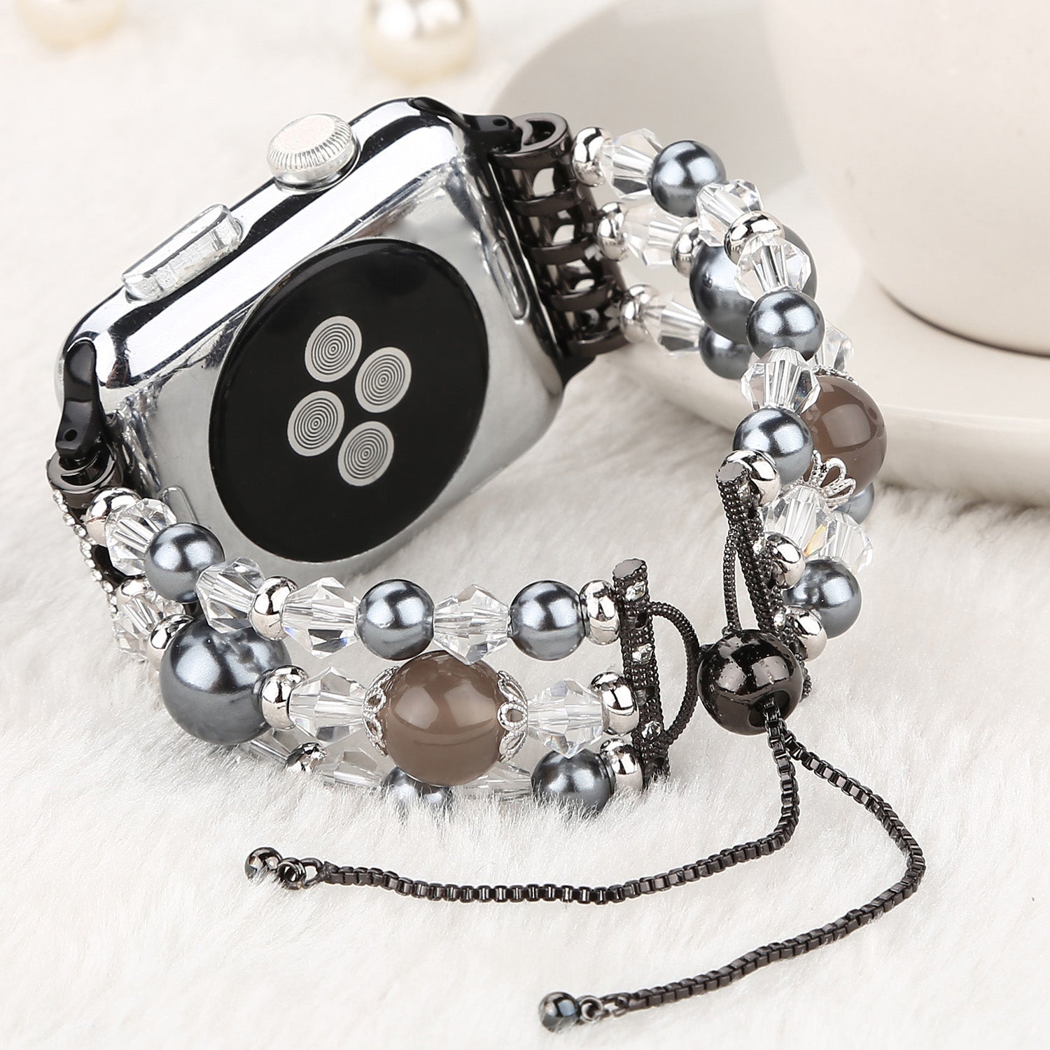 Stylish Agate Pearl Watch Strap Replacement Band for Apple Watch Series 8 41mm / Series 7 41mm / Apple Watch Series 1 / 2 / 3 38mm / Apple Watch Series SE / SE(2022) / 6 / 5 / 4 40mm - Agate / Grey - UNIQBUY